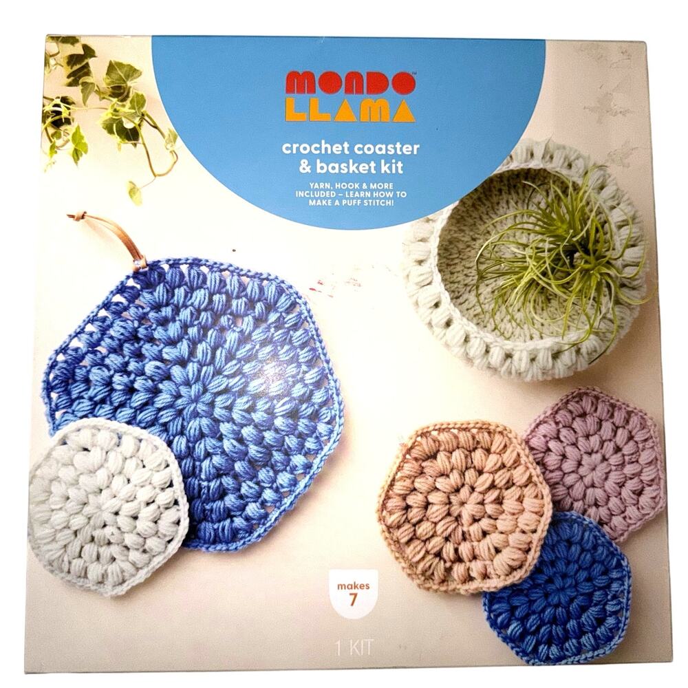 Mondo Llama Crochet Coaster & Basket Kit - Makes 7- Yarn, Hook & More Included